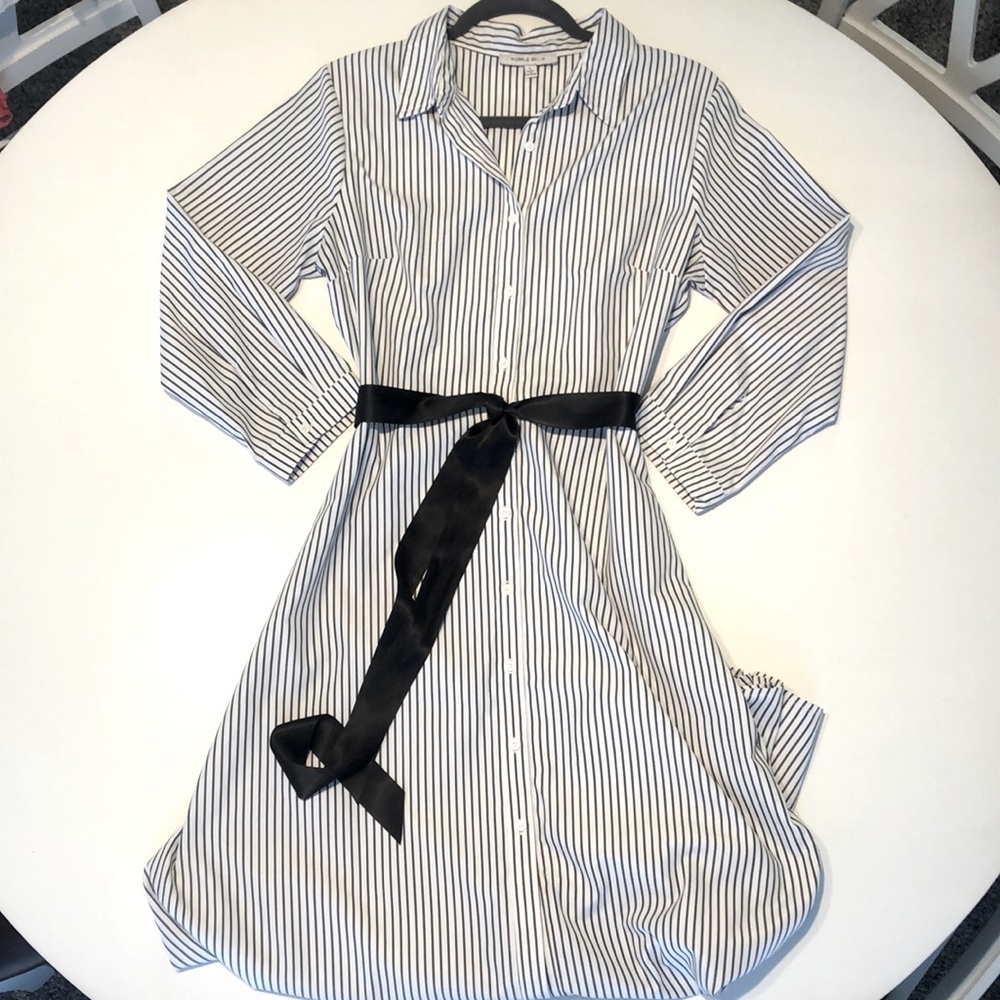 Black & White Stripe Shirt Maxi Dress by Purple Snow